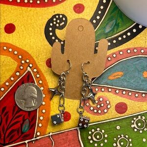 Silver Star and Dice Dangle Earrings